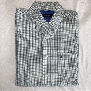 Men’s Nautica Blue and White Plaid Dress Shirt - Wrinkle Resistant